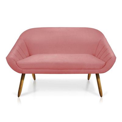 Kit 01 Namoradeira 02 Lugares E 02 Poltronas Giratória Giovana Suede Rosê Base Madeira Mm30 D'rossi