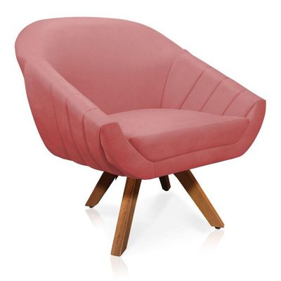 Kit 01 Namoradeira 02 Lugares E 02 Poltronas Giratória Giovana Suede Rosê Base Madeira Mm30 D'rossi