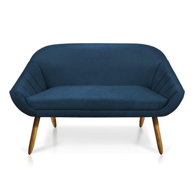 Kit 01 Namoradeira 02 Lugares E 01 Poltrona Giovana Suede cor da versão Azul Marinho