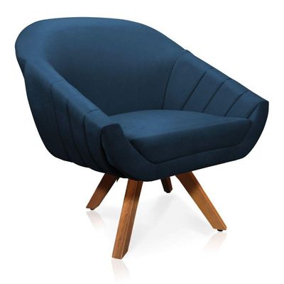 Kit 01 Namoradeira 02 Lugares E 01 Poltrona Giovana Suede cor da versão Azul Marinho