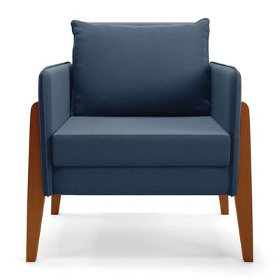 Kit 1 Sofá Namoradeira E 1 Poltrona Lana Suede Azul Marinho Base De Madeira - D'rossi