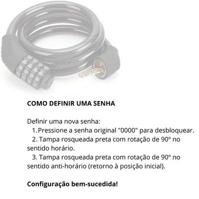 Cadeado Para Bicicleta Bike Moto com Senha Combinação de Dígitos 8mm Aço Reforçado 65cm de Comprimento Único / Preto