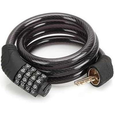 Cadeado Para Bicicleta Bike Moto com Senha Combinação de Dígitos 8mm Aço Reforçado 65cm de Comprimento Único / Preto