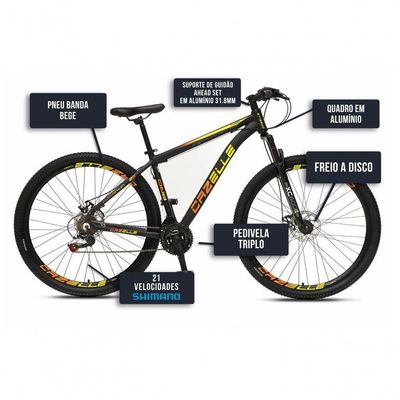 Bicicleta Aro 29 Colli Cazelle Turim 21m Aluminio Quadro 17 Preto-adesivo Amarelo-laranja