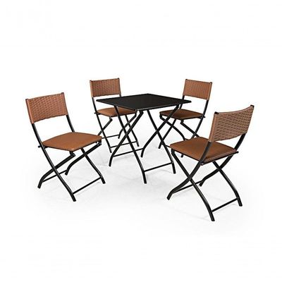 Jogo De Mesa Dobravel Preto Com 4 Cadeiras Caramelo