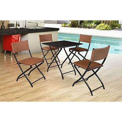 Jogo De Mesa Dobravel Preto Com 4 Cadeiras Caramelo
