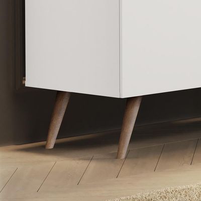 Aparador Buffet 4 Portas Retrô Com Pés De Madeira Branco