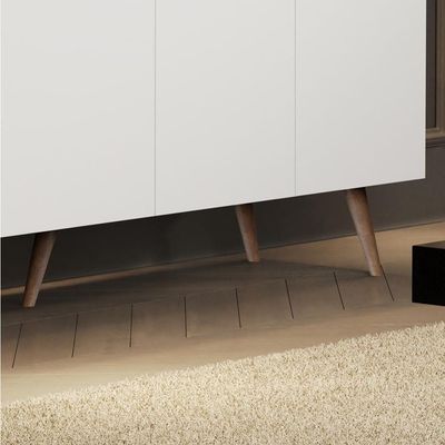 Aparador Buffet 4 Portas Retrô Com Pés De Madeira Branco