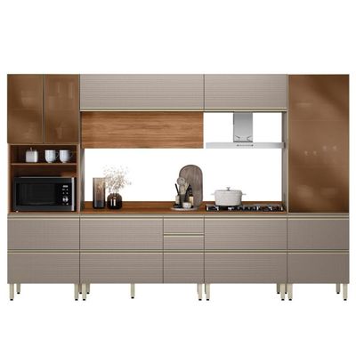 Cozinha Modulada Proença 6 Peças Com Paneleiro 1 Forno E Cristaleira Nogueira Touch/Nude Prime Tx - Demartêz