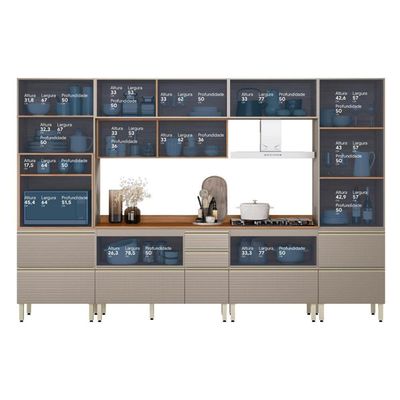 Cozinha Modulada Proença 6 Peças Com Paneleiro 1 Forno E Cristaleira Nogueira Touch/Nude Prime Tx - Demartêz