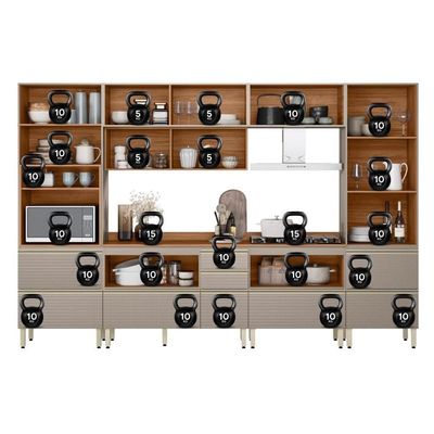 Cozinha Modulada Proença 6 Peças Com Paneleiro 1 Forno E Cristaleira Nogueira Touch/Nude Prime Tx - Demartêz