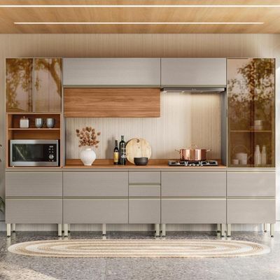 Cozinha Modulada Proença 6 Peças Com Paneleiro 1 Forno E Cristaleira Nogueira Touch/Nude Prime Tx - Demartêz
