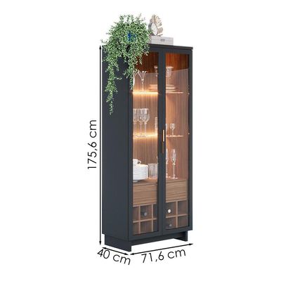 Cristaleira 2 Portas 1 Gaveta Guanabara 176x72 Cm Colibri Preto Noce Milano