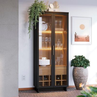Cristaleira 2 Portas 1 Gaveta Guanabara 176x72 Cm Colibri Preto Noce Milano