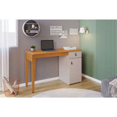 Escrivaninha Mesa De Estudo Helo 1 Gaveta Com 1 Porta Jcm Moveis Cinamomo/off White