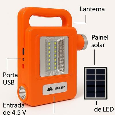 Kit Lanterna LED Solar Recarregável Power Bank Camping