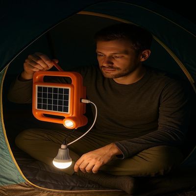 Kit Lanterna LED Solar Recarregável Power Bank Camping