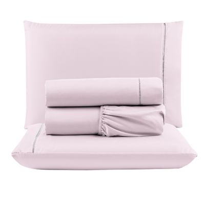 Kit c/ 4 Jogos Cama Lençol Unique Casal Padrão Micro Percal 400 Fios Ponto Palito 4 Peças - Rosê + Rosa