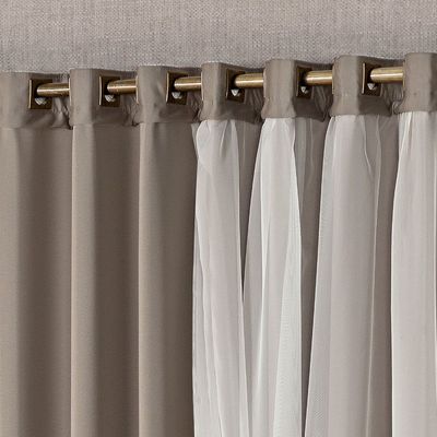 Cortina Mabelle Luxo para Varão Tecido Semi Blackout e Voal 2,00 x 1,70 Metros - Avelã