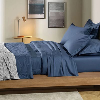 Jogo Cama Solteiro 3 Pcs Algodão 200 Fios Marinho Karsten