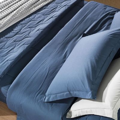 Jogo Cama Solteiro 3 Pcs Algodão 200 Fios Marinho Karsten
