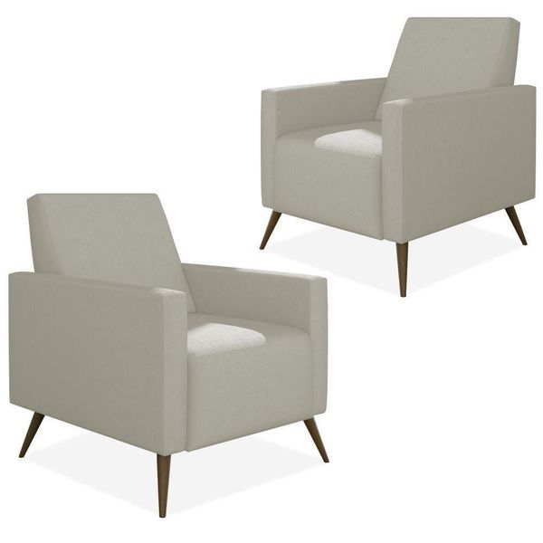 Kit 02 Poltronas Decorativas Para Sala de Estar Pés Palito Liz P02 Suede Bege - Lyam Decor