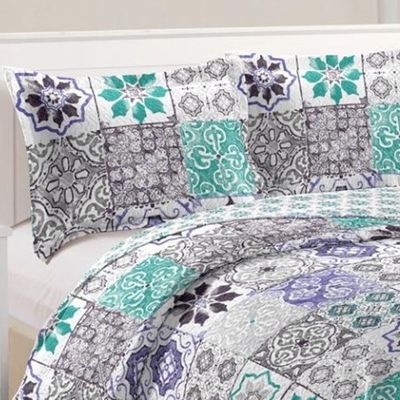 Kit Cobre Leito Colcha Casa Scarpa Mix Queen Estampado Dupla Face Floral 3 Peças - Thaís