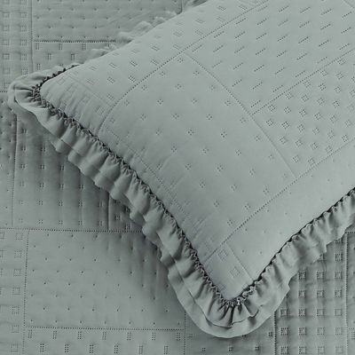 Kit Cobre Leito Colcha Maison King c/ Babado Percal 300 Fios 3 Peças - Cinza