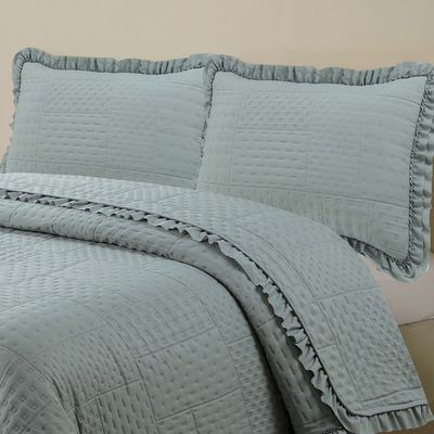 Kit Cobre Leito Colcha Maison King c/ Babado Percal 300 Fios 3 Peças - Cinza