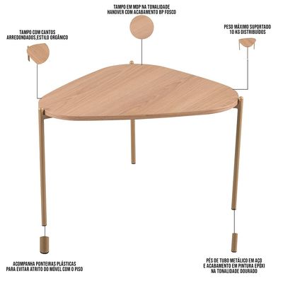 Mesa de Centro Para Sala de Estar Pés Metálicos Alta Adek A03 Hanover Dourado - Lyam Decor