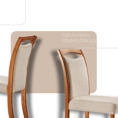 Mesa Zeus 180cm Tampo Com Vidro Laqueado Com 6 Cadeiras Linho Off White Imbuia Natural