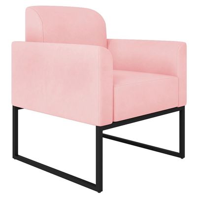Poltrona Decorativa Isabella Base Industrial Suede Rosa Bebê/Preto - Gran Belo