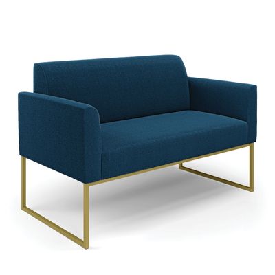 Sofá 2 Lugares Namoradeira Industrial Dourado Marisa Bouclê Azul D03 - D'Rossi
