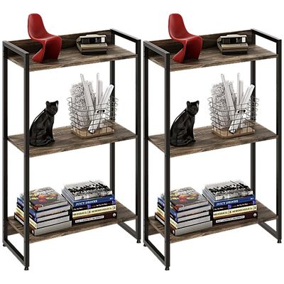 Kit 2 Estantes Multiuso Industrial 3 Prateleiras Areta 104x60cm C01 Carvalho Dark - Lyam Decor