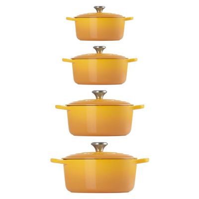 KIT LE CREUSET 4 PANELAS REDONDAS 20 22 24 E 26CM EM FERRO ESMALTADO - Amarelo Nectar