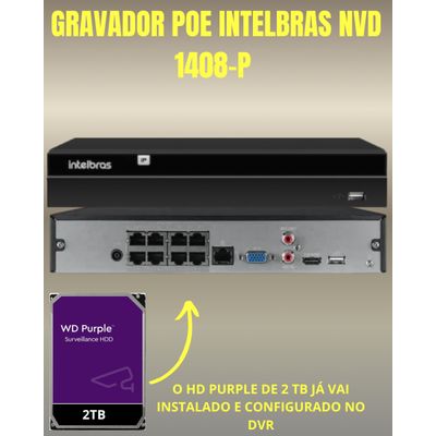 Kit CFTV Intelbras NVR 1408P 5 Câmeras IP e HD 2TB Purple