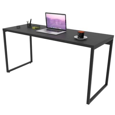 Kit Mesa Para Escritório com Estante Office Estilo Industrial Form C01 150 cm Preto Onix - Lyam Decor