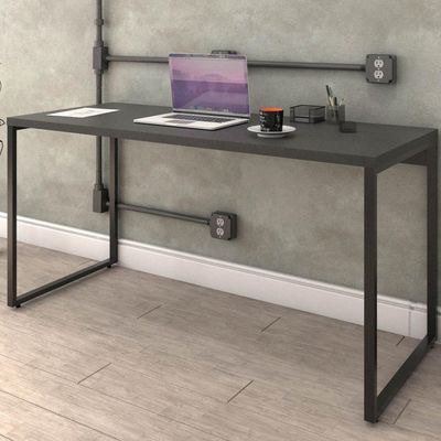 Kit Mesa Para Escritório com Estante Office Estilo Industrial Form C01 150 cm Preto Onix - Lyam Decor