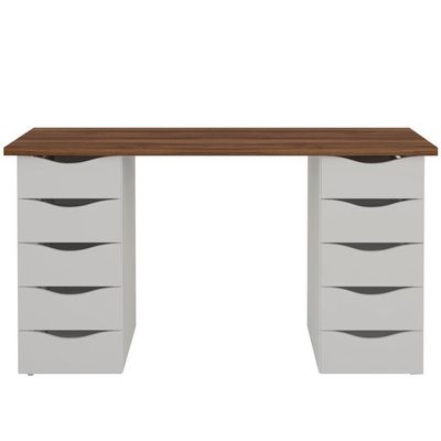 Mesa Para Escritório Escrivaninha Due Web Nogal A02 Branco - Lyam Decor