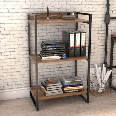 Kit Mesa Para Escritório com Estante Office Estilo Industrial Form C01 135 cm Nogal - Lyam Decor
