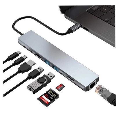 Hub Dock Station Usb Type-C  10Gbps 8X1 Hdmi 4k Lan Usb 3.0 Leitor SD