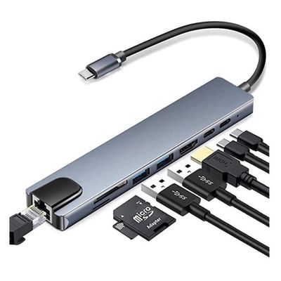 Hub Dock Station Usb Type-C  10Gbps 8X1 Hdmi 4k Lan Usb 3.0 Leitor SD
