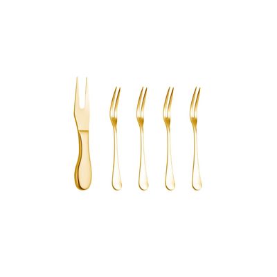 Garfo Queijo Frios Garfinhos Petisco Fruta Dourado Inox 5un