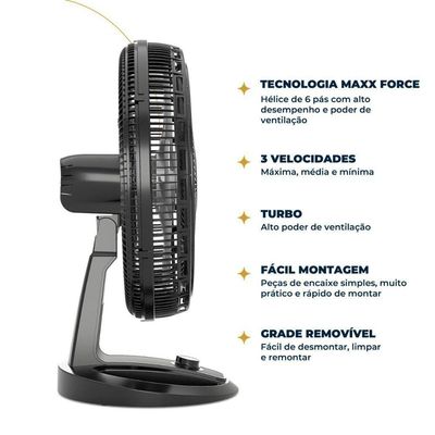 Ventilador De Mesa Britânia 2 Em 1 Maxx Force 6 Pás BVT500 Preto 110V