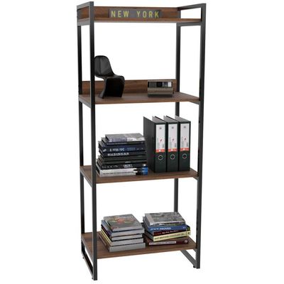 Kit Mesa Para Escritório com Estante 4 Prateleiras Industrial Form C01 135 cm Nogal - Lyam Decor