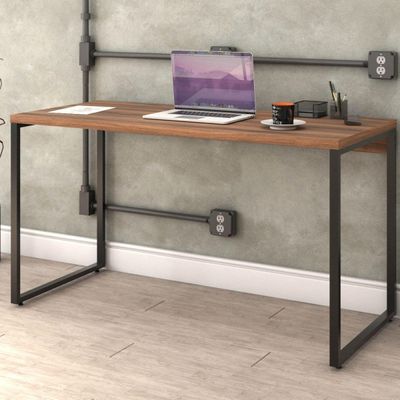 Kit Mesa Para Escritório com Estante 4 Prateleiras Industrial Form C01 135 cm Nogal - Lyam Decor