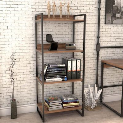 Kit Mesa Para Escritório com Estante 4 Prateleiras Industrial Form C01 135 cm Nogal - Lyam Decor