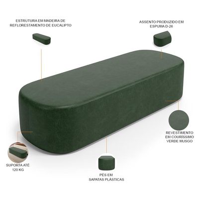 Cabeceira Cama Box King 195cm Lanna com Puff Recamier Doha W01 Couríssimo Verde - Lyam Decor