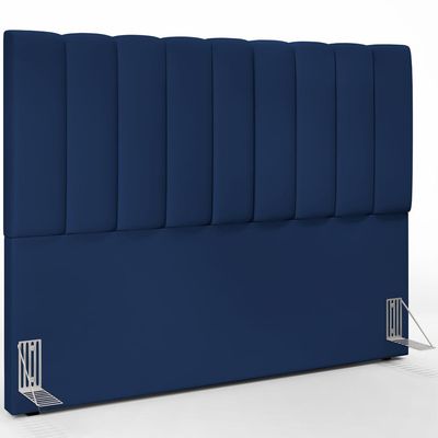 Kit Cabeceira Cama Box Casal Queen 160cm Calçadeira Baú Dália W01 Suede Azul Marinho - Lyam Decor