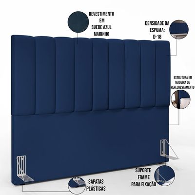 Kit Cabeceira Cama Box Casal Queen 160cm Calçadeira Baú Dália W01 Suede Azul Marinho - Lyam Decor